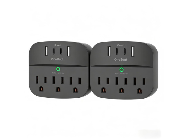 Multi Plug Outlet Splitter with USB,Surge Protector Outlet 2 Pack,Black Outlet Extender with 3 Wall Outlets 4 USB Wall Charger(2 USB C),490 J, ETL...