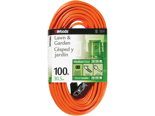 Southwire 100ft Outdoor Extension Cord Bright Orange, 16/2 Two-Prong Durable SJTW Jacket for Landscaping & Light-Duty Power Molded Plug