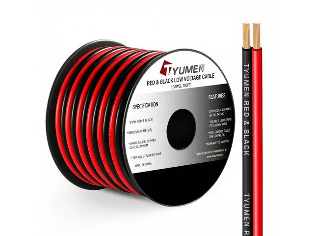 10 Gauge Wire 100FT, 10AWG Red Black Electrical Wire LED Strips Extension Cord 12V/24V DC Cable, 10 AWG 2 Conductors Flexible Low Voltage Wire for...
