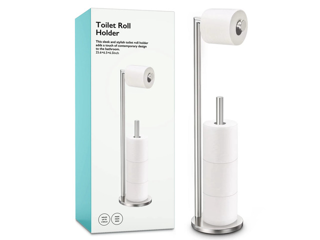 Toilet Paper Holder Stand, Bathroom Free Standing Storage, Brushed Nickel Rustproof Toilet Paper Roll Holder for 4 Rolls,with Non-Slip Stable...