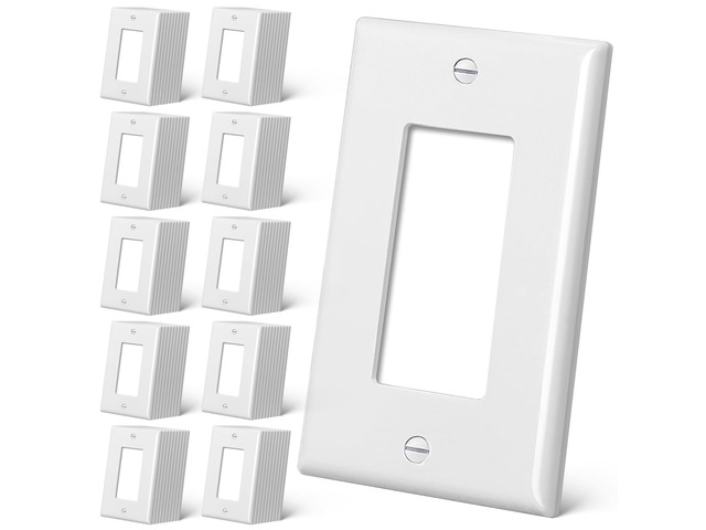 100 Pack Mid-Size Decorator Wall Plates, 1-Gang Switch Plates and Electrical Outlet Receptacle Covers, Midway Size 3.18 x 5, Gloss White,...