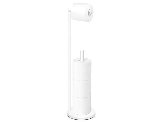 Toilet Paper Holder Stand, Bathroom Free Standing with Storage, White Rustproof Toilet Paper Roll Holder for 4 Rolls,with Non-Slip Stable...