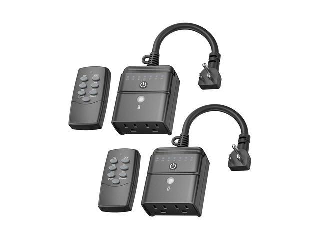 Outdoor Timer for Lights, 100FT Remote Control 2 Outlets, Weatherproof Outdoor Use; Dusk-To-Dawn+2/4/6/8H Countdown; For String Lights, Pump,125V...