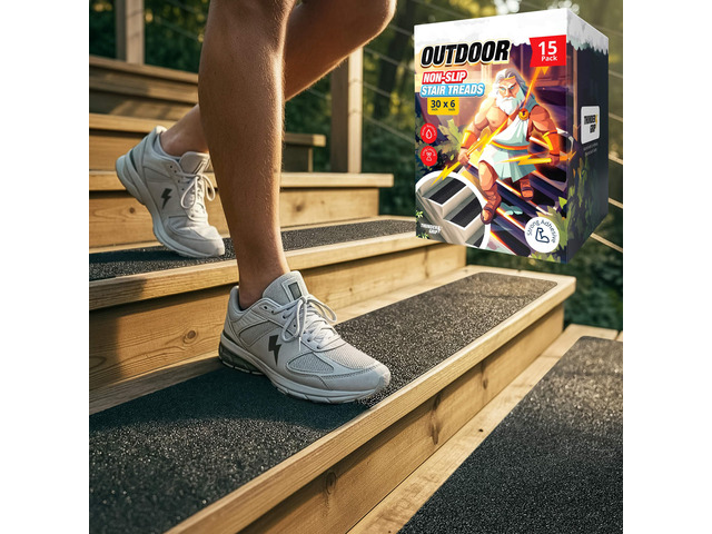 Outdoor Stair Treads Non-Slip 30' x 6' 15-Pack Waterproof 80-Grit Grip Tape Weather Resistant Exterior Grip Tape for Wooden Steps, Non Slip Stair...