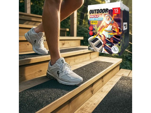 Outdoor Stair Treads Non-Slip 24' x 4' 15-Pack Waterproof 80-Grit Grip Tape Weather Resistant Exterior Grip Tape for Wooden Steps, Non Slip Stair...