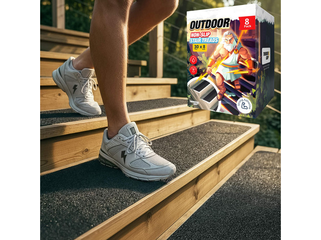 Outdoor Stair Treads Non-Slip 30' x 8' 8-Pack Waterproof 80-Grit Grip Tape Weather Resistant Exterior Grip Tape for Wooden Steps, Non Slip Stair...