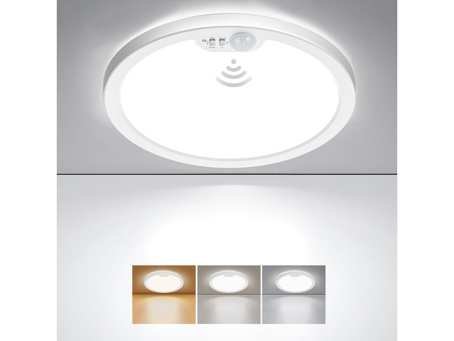 Motion Sensor Ceiling Light Wired, 12 Inch 3000K 4000K 5000K Selectable LED Flush Mount Light Fixture, Motion Activated Light with Timer for...