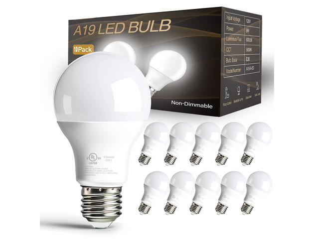 A19 LED Light Bulbs 60 Watts Equivalent Bulbs,800 LM,Non-Dimmable,Efficient 9W Energy Saving Lights for Living Room,Office,80+ CRI,120V,UL Listed...