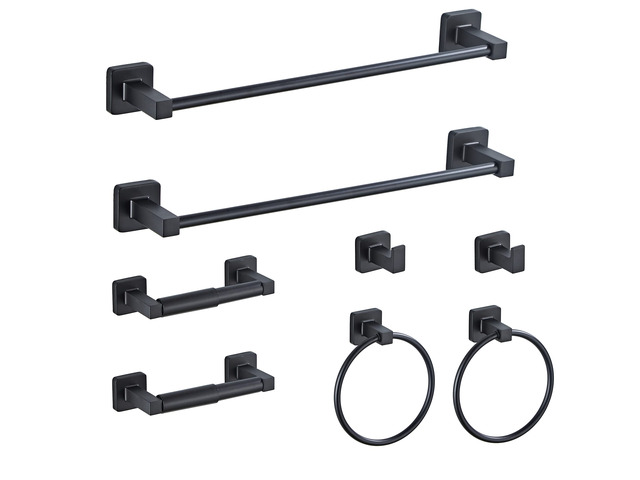 Matte Black Bathroom Hardware Set 8 Pieces,Towel Bar Set Stainless Steel Wall Mounted, Includes 16In Hand Towel Bar, Towel Ring, Robe Towel...