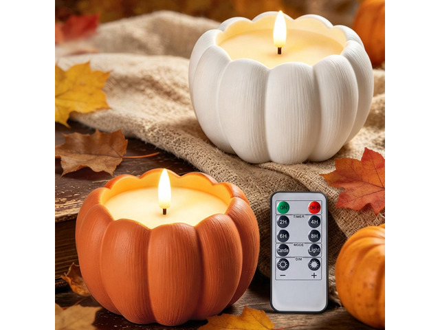 Fall Decor, Fall Decorations for Home - Terracotta Flameless Pumpkin Candle Fall Decor for Thanksgiving, Halloween, Farmhouse, Table, Room,...