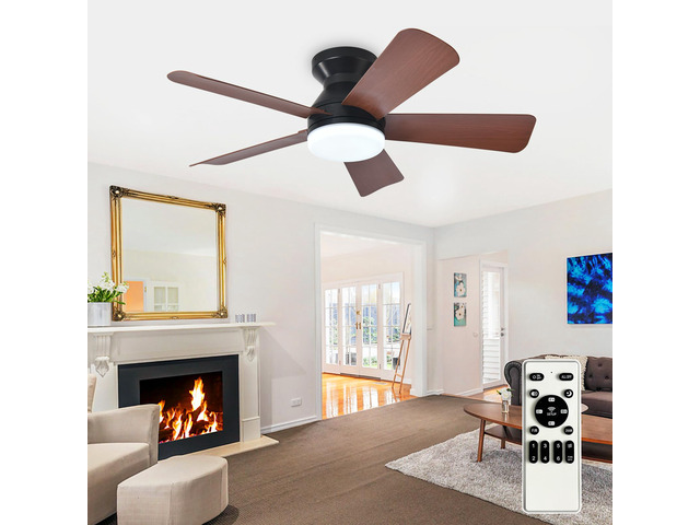Modern Ceiling Fan with Light: 35-Inch Black Small Fans for Bedroom Indoor Outdoor - Dimmable Low Profile Ceiling Fans with Remote Control Flush...