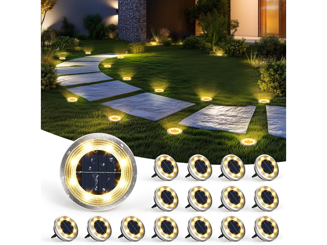 16 Pack Solar Ground Lights Outdoor, Backyard Decor Warm White IP65 Waterproof Stainless Steel Landscape Lighting for Walkway, Driveway, Pathway,...