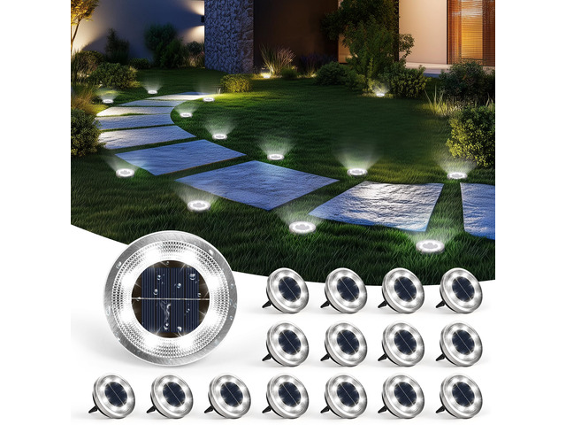 16 Pack Solar Ground Lights Outdoor, Backyard Decor Cool White IP65 Waterproof Stainless Steel Landscape Lighting for Walkway, Driveway, Pathway,...