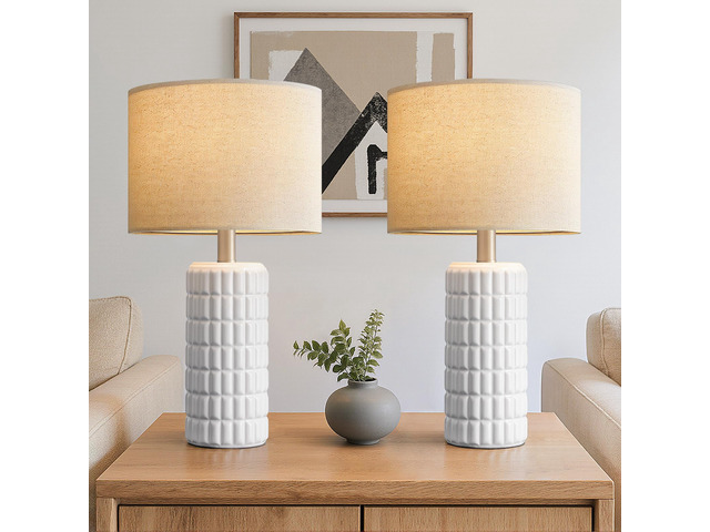 23' Ceramic Table Lamps Set of 2, Lamps for Bedroom, Light White Lamp for Living Room, Bedroom, Bedside, Night Stands, End Table, Desk, Farmhouse...