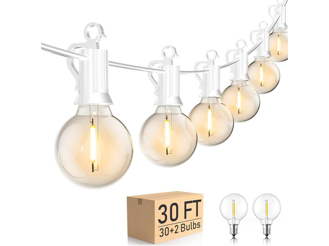 30 FT Outdoor String Lights - Commercial Globe Patio Lights with 30 G40 LED Shatterproof Bulbs, Waterproof Connectable Hanging Light for Backyard...