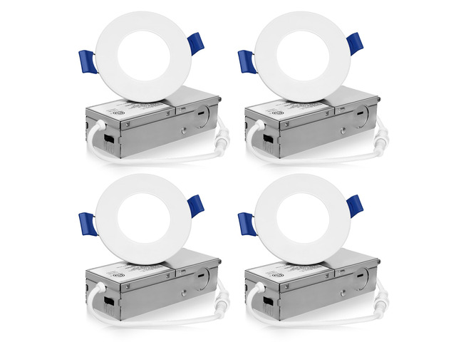 4 Pack 3 Inch 5CCT LED Recessed Lighting, Canless Wafer Downlight White, 2700K-5000K Selectable, Ultra-thin Dimmable Ceiling Lights, Metal Housing,...