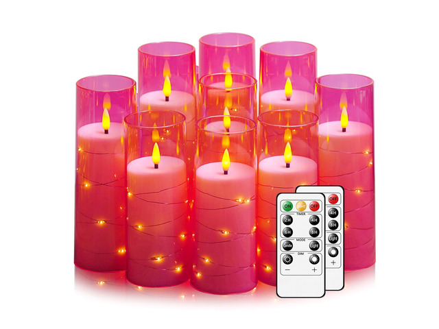 Flickering Flameless LED Candles,Battery Operated Candles 9 Pcs with Embedded Star String,Acrylic LED Pillar Candles with Remote,Suitable for Home...