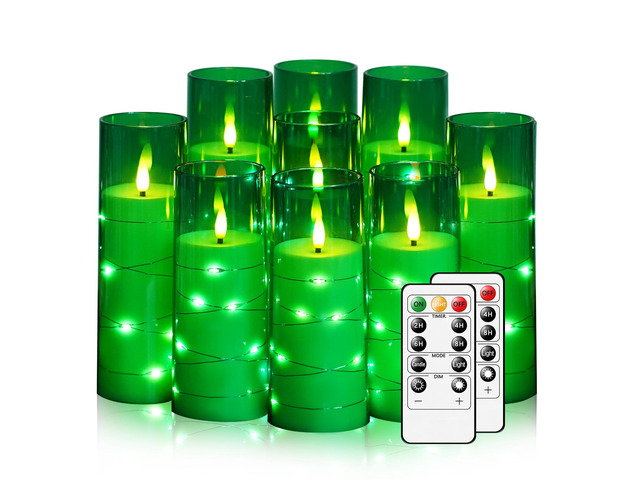 Flickering Flameless LED Candles,Battery Operated Candles 9 Pcs with Embedded Star String,Acrylic LED Pillar Candles with Remote,Suitable for Home...