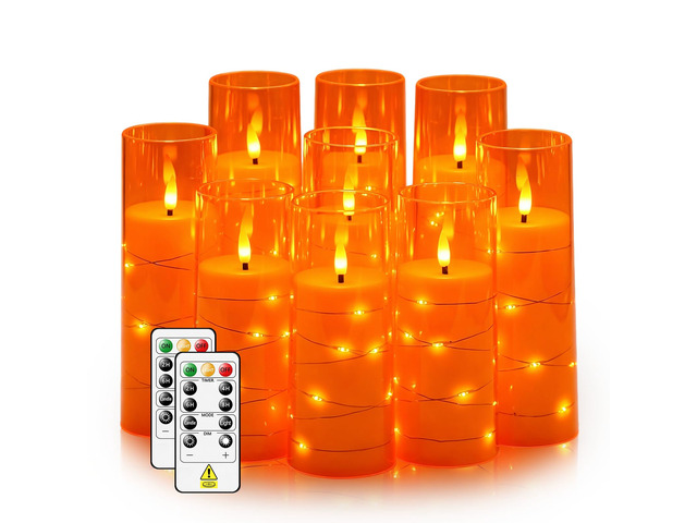 Flickering Flameless LED Candles,Battery Operated Candles 9 Pcs with Embedded Star String,Acrylic LED Pillar Candles with Remote,Suitable for Home...