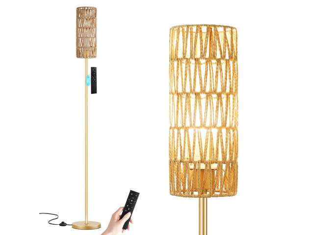 64'' Floor Lamps for Living Room with Remote Control and Stepless Dimmable Colors Temperature & Brightness, Boho Gold Standing Lamp with Beige...
