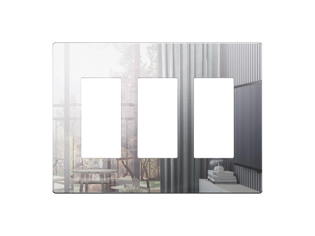 Triple Decorator Wall Plate, Impact Resistant, Mirror Glass Silver Reflective, Plexiglass, Screwless, Mid-Size, Tough And Heat Resistant, Easy...