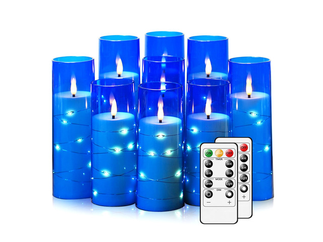 Flickering Flameless LED Candles,Battery Operated Candles 9 Pcs with Embedded Star String,Acrylic LED Pillar Candles with Remote,Suitable for Home...