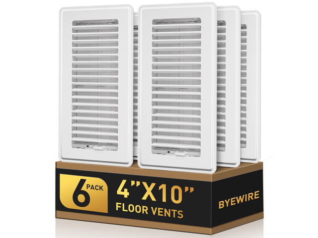 4x10 Floor Register, 6 Pack White Vent Covers for Home Floor, Sidewall Heavy Duty Steel Walkable Floor Vents, Quiet & Adjustable Air Vent Covers,...