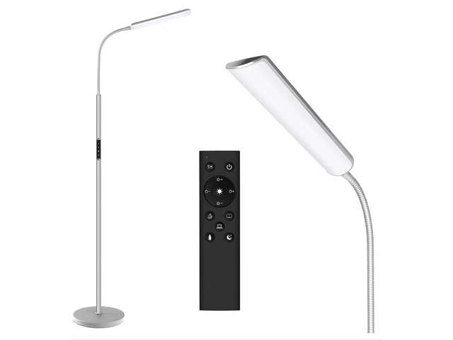 LED Floor Lamp, Stepless Adjustable 3000K-6000K Colors, Silver Bright 15W Floor Lamps for Living Room with 1H Timer, Reading Standing Lamp with...