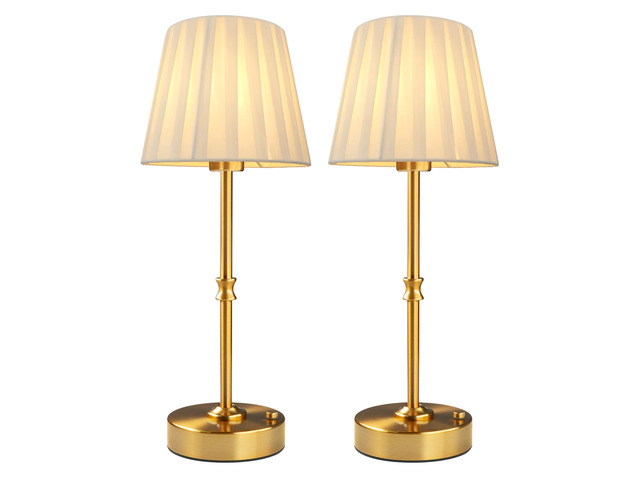 Cordless Table Lamp Rechargeable: Fast Charging & Long Lasting - 2700K Warm Light Vintage Gold Lamps - Dinning Living Room Bedroom - Pleated Shade...
