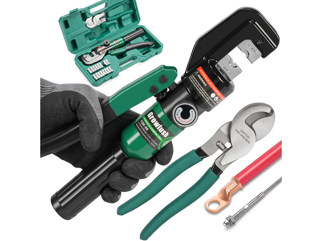Hydraulic Crimping Tool, Battery Cable Crimper 12AWG2/0AWG, US Standard AWG Dies, 10-Ton Hydraulic Crimper for US AWG Size 12-2/0 Gauge Stranded...