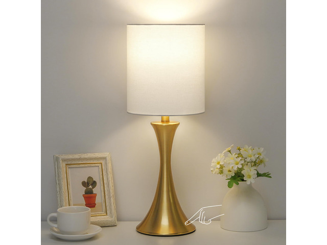 Gold Bedside Lamp Touch Control Table Lamp for Bedroom, 3-Way Dimmable Nightstand Lamp with White Shade, Modern Table Lamp for Living Room,...