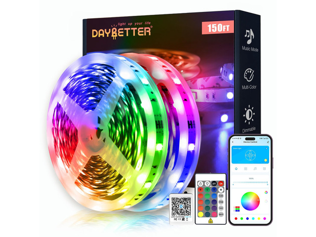 Smart RGB Led Strip Lights, 150ft Led Lights for Bedroom with App Control, Multicolor Changing Led Light Strips Apply for Home Decor, Living Room,...