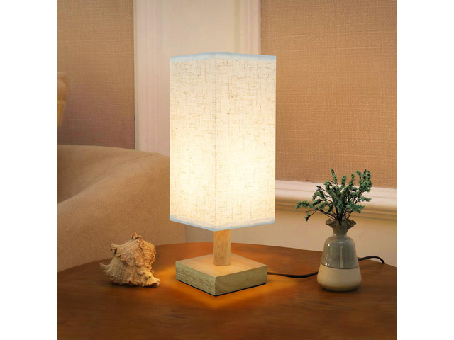 Small Bedside Table Lamp for Bedroom, Minimalist Nightstand Lamp with Square Fabric Linen Shade, Mini Cute Study Reading Desk Lamp Night Table Lamp...