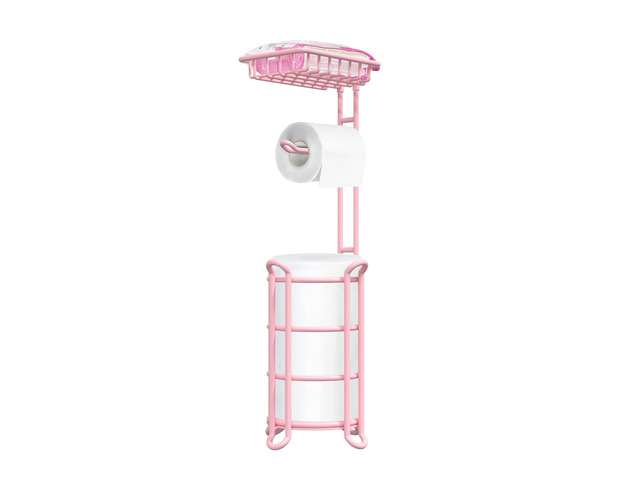 Pink Toilet Paper Holder Stand Tissue Holder for Bathroom Floor Standing Toilet Roll Dispenser Storage 4 Reserve Mega Rolls, Phone, Wipes