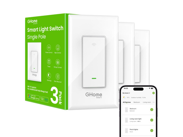 Switches for Lights, Single Pole, SW5-3 Pack, Works with Alexa Google Home Compatible, Neutral Wire Required, 2.4GHz WiFi, Voice Control, App...