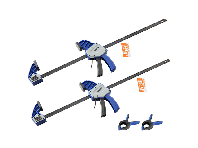 Bar Clamps for Woodworking, 2-Pack 24 inch One-Handed Clamp/Spreader, Quick-Grip F-Clamp with 340 lbs Load Limit, Premium Plastic and Carbon Steel,...