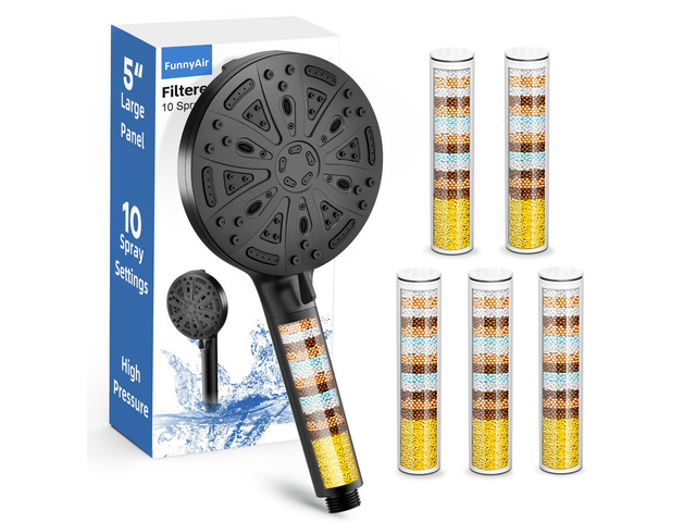 Black Filtered Shower Head Handheld, 5 Filters Hard Water Softener 9 Spray Modes, High Pressure, 20-Stage Filtration, Remove Chlorine and Heavy...