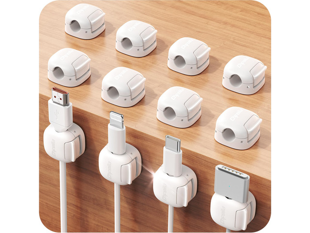12Pack Cord Organizer, Compact Dual Spring & Clasp Lock Cable Management Clips, Adhesive Phone Charger Keeper, Wire Holder for Nightstand/Car, Home...