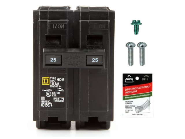 Genuine Square D HOM225 Circuit Breaker Kit Bundle (1 Pack), 25 Amp (25A) Double Pole, 120/240V, 10kAIC, UL Listed, Plug-On for Homeline Load...