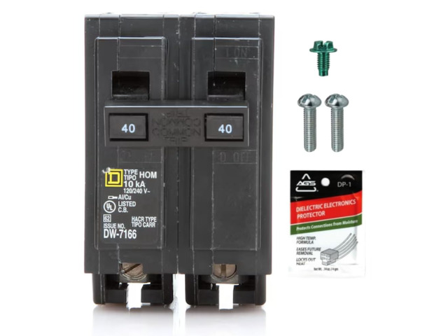 Genuine Square D HOM240 40 Amp Double Pole Circuit Breaker Kit UL Listed, Plug-On Replacement for Homeline Load Center Panel Box, 40A, 120/240V,...