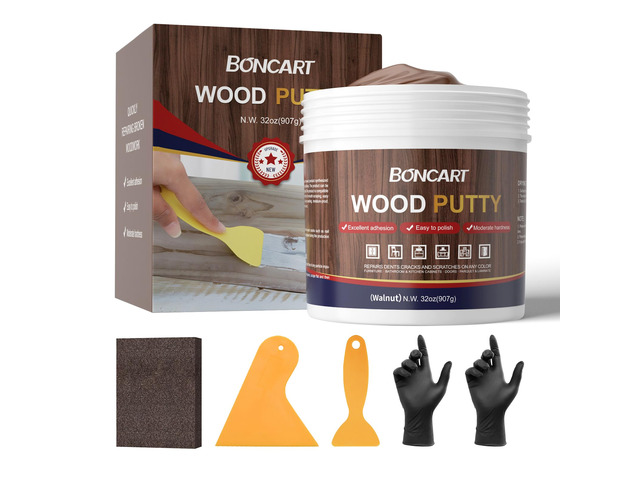 Wood Filler, 32 OZ Walnut Wood Putty Paintable, Sandable, Furniture Repair Kit for Quickly Fixing Broken and Defective Wooden Items