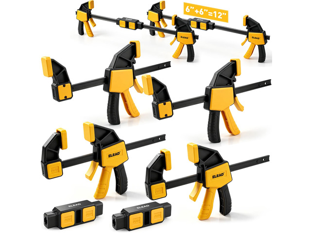 6-Pack Wood Clamps for Woodworking, 4-Piece 6' Bar Clamps with 2-Piece Clamp Connectors, Quick-Release Wood Clamps with 150 LBS Load Limit, Trigger...