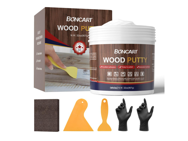 Wood Filler, 32 OZ White Wood Putty Paintable, Sandable, Furniture Repair Kit for Quickly Fixing Broken and Defective Wooden Furniture