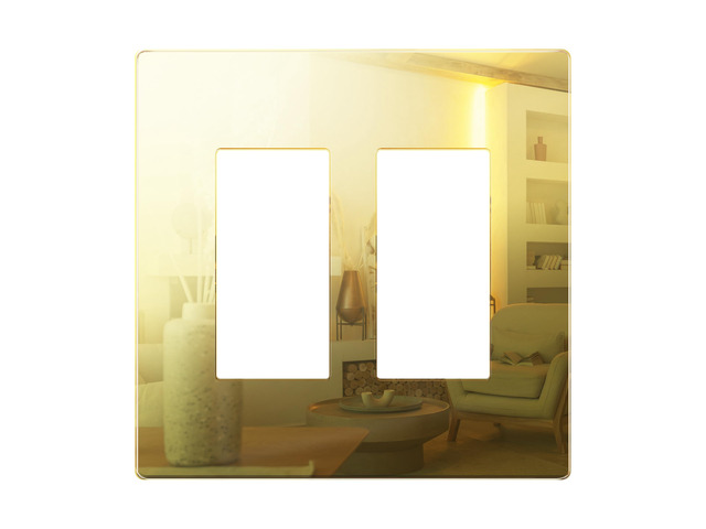 Double Decorator Wall Plate, Mid-Size 2-Gang, Mirror Glass Gold Screwless Light Switch/Outlet Cover, Impact Resistant, Reflective, Plexiglass,...