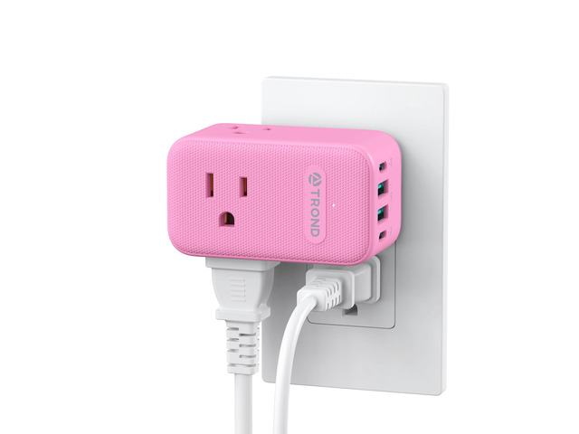 Outlet Extender with USB C, 3 AC Outlet Splitter with 360 Rotation Multiple Wall Plug with 2 PD 20W USB C Ports, Cute Pink Plug Extension for Home...
