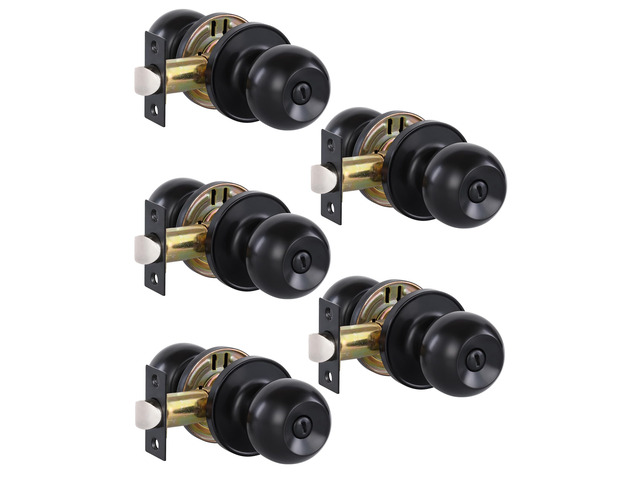 (5Pack) Matte Black Privacy Door Knobs with Lock for Bedroom/Bathroom, Keyless Interior Door Lock, Stainless Steel Door Handles
