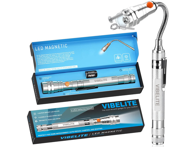 Extendable Magnetic Flashlight Magnet Pickup Tool, Gifts for Men, Silver Telescopic and Flexible Gadget, Birthday Gifts for Men, Dad, Husband, Him,...