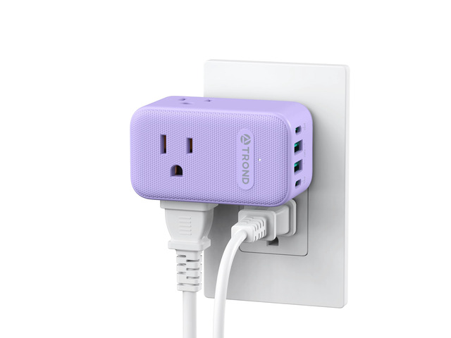 Multi Plug Wall Outlet, 3 AC Outlet Extender with 360 Rotating Plug Small Wall Adapter with 2 PD 20W USB C, Cute and Durable for Purple Lovers,...