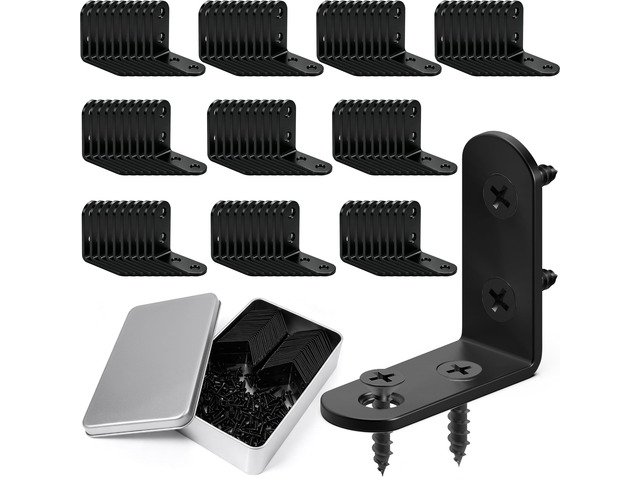 100PCS L Bracket Corner Brace Set, Stainless Steel Corner Bracket Black Small Right Angle Bracket, Metal L Brackets for Shelves, Wood Furniture,...