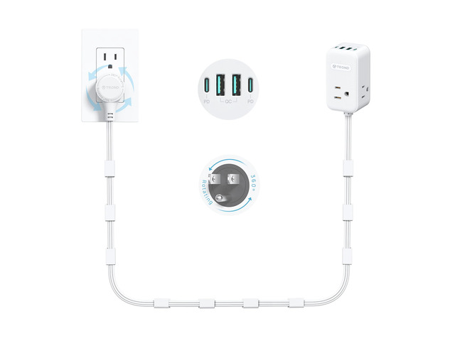 Electrical Outlet Extender 360° Rotating Plug with 20W USB C, 6ft Long Extension Cord, Wall Plug Adapter with 3 AC Outlets, Access Hard-to-Reach...